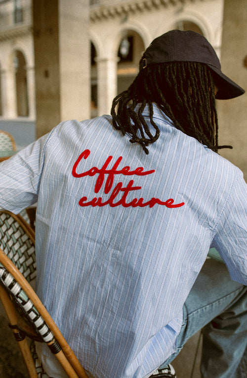 Coffee Culture Blue/White Stripes Shirt