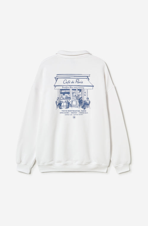 Morning Calls Organic Cotton White Polo Sweatshirt