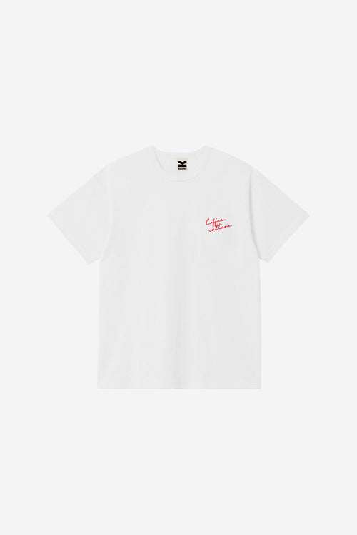Camiseta blanca unisex con logo Coffee Culture en el pecho Coffee Culture White Kaotiko BCN