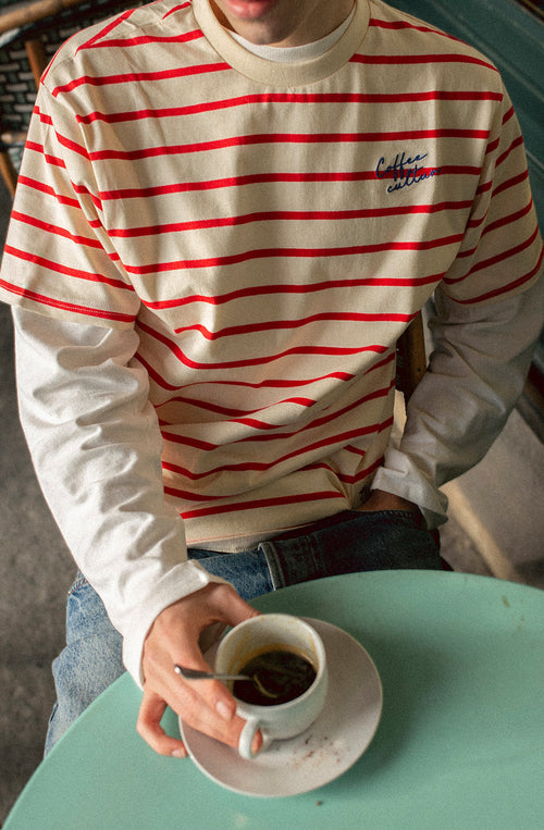 Coffee Culture Stripes Red/Ivory T-shirt