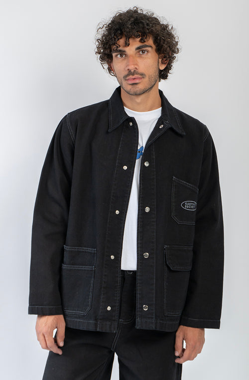Veste Breeze Club Black Denim unisexe avec poches utilitaires et design streetwear signé Kaotiko BCN