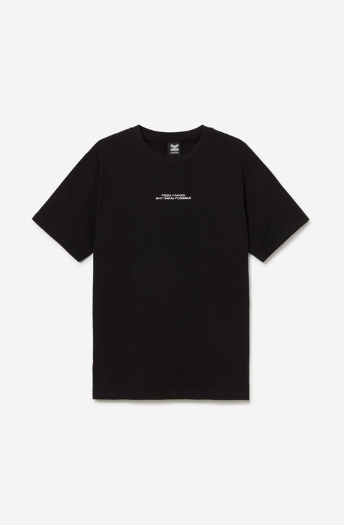 Camiseta Regular Pizza Makes Anything Black para hombre con diseño gráfico urbano Kaotiko BCN