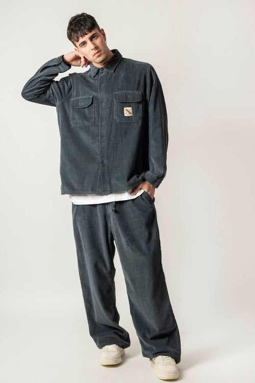 Bluish-Grey Casual Corduroy Ladder Trousers