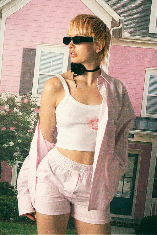 Short Stripes Dark People Pink/ White