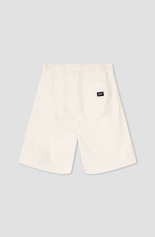 Ivory Relaxed Canvas Pleated Bermuda Shorts