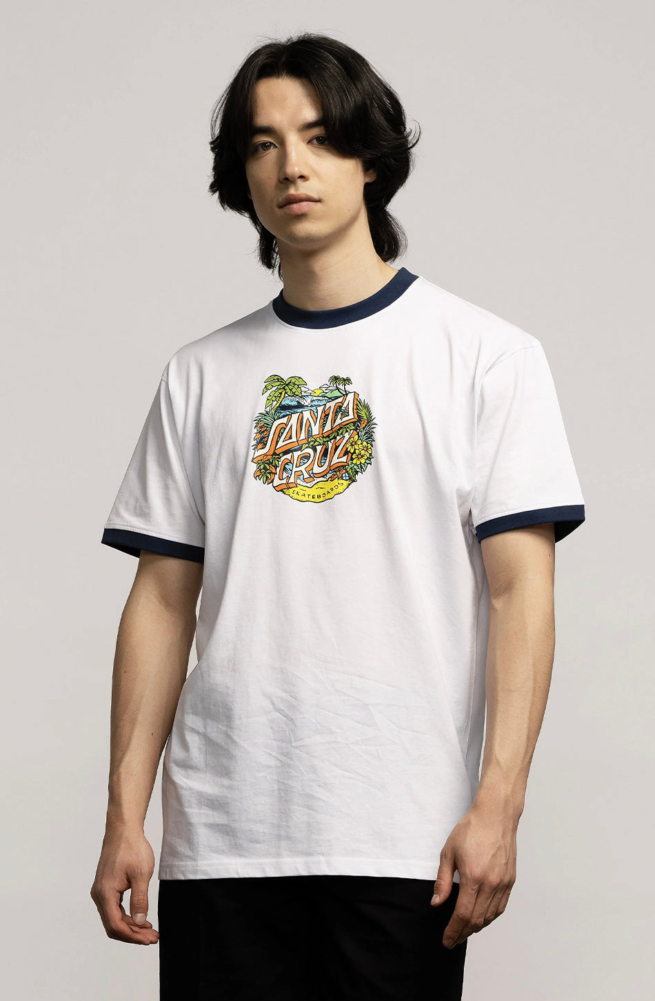 Santa Cruz Aloha Dot Front Ringer White T-Shirt