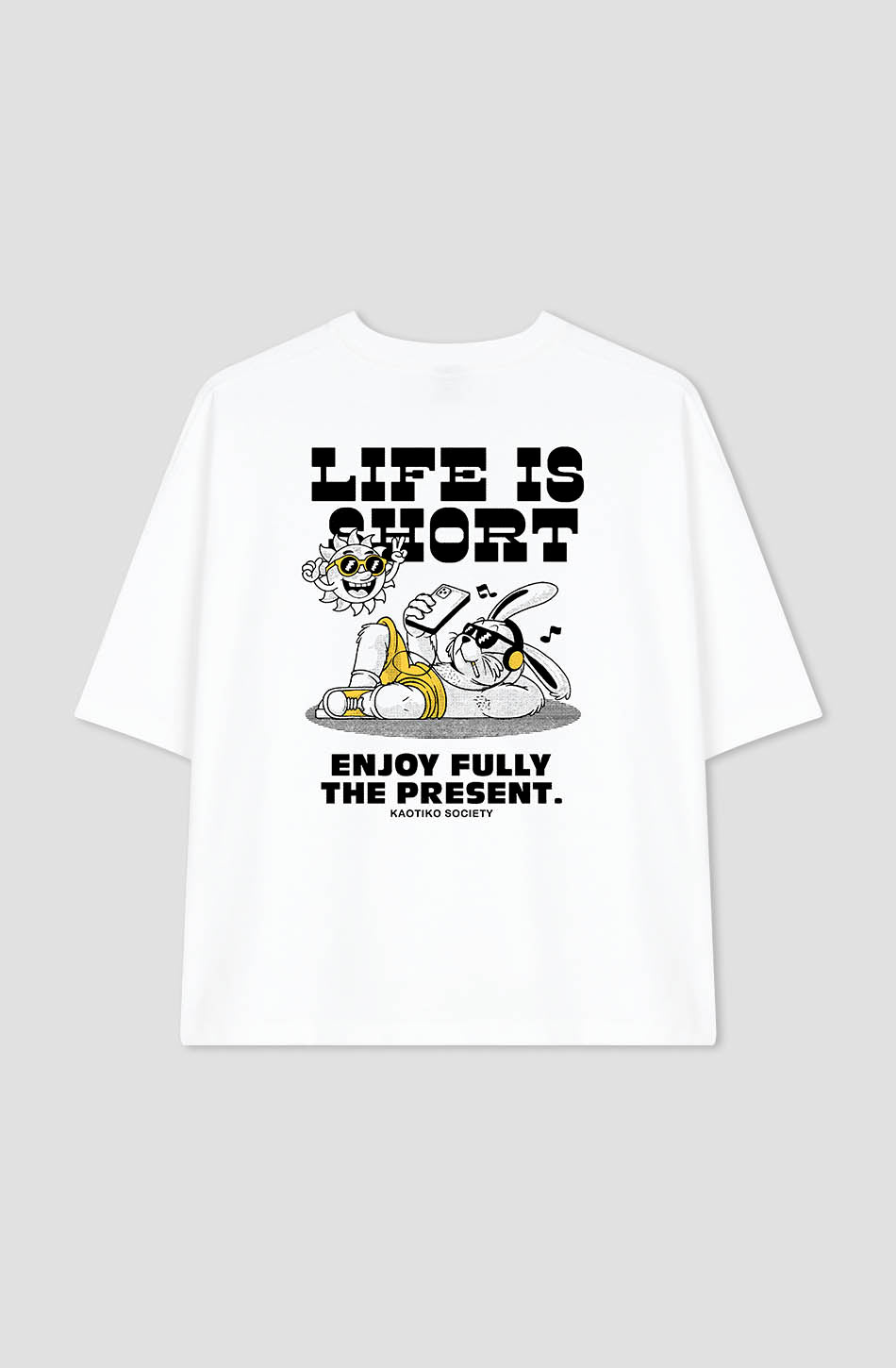 Camiseta Life Is Short Organic Cotton White / Yellow