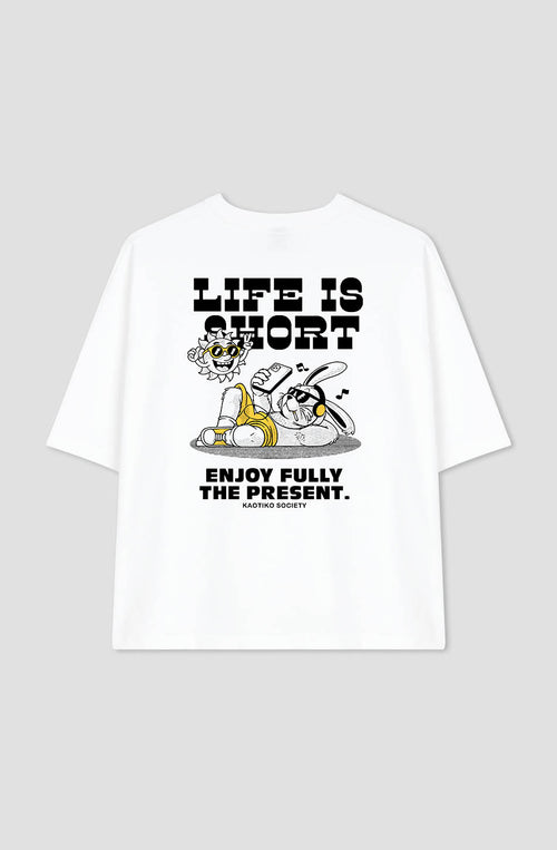Camiseta Life Is Short Organic Cotton White / Yellow