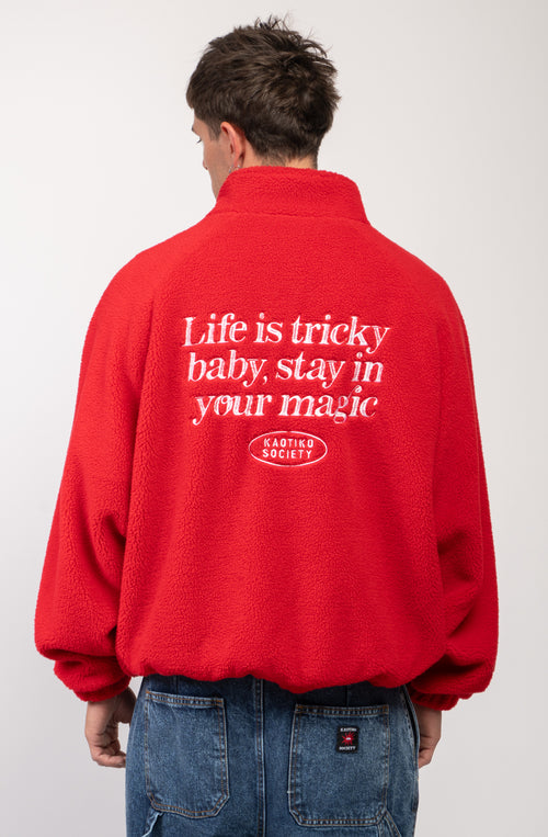 Life Is Tricky Red Fleece Jacket