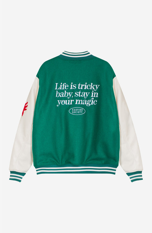 Tricky Love Green Baseball Jacket