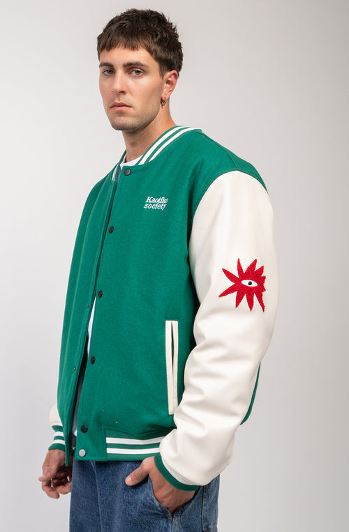 Tricky Love Green Baseball Jacket