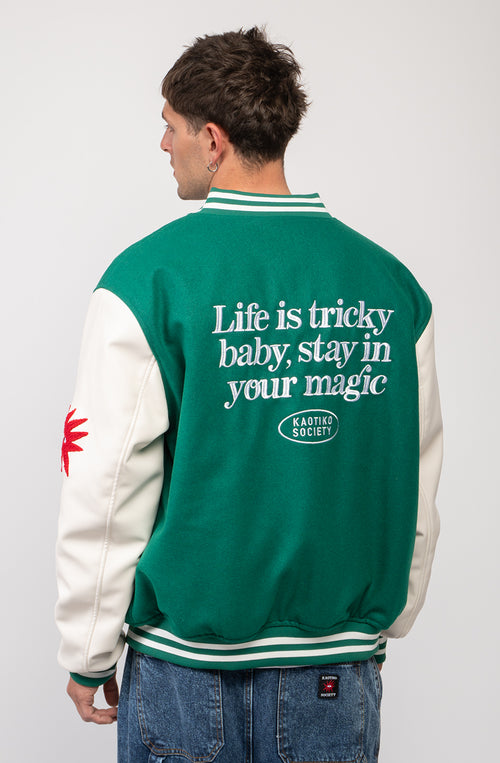 Tricky Love Green Baseball Jacket