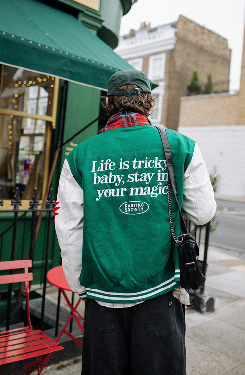 Tricky Love Green Baseball Jacket