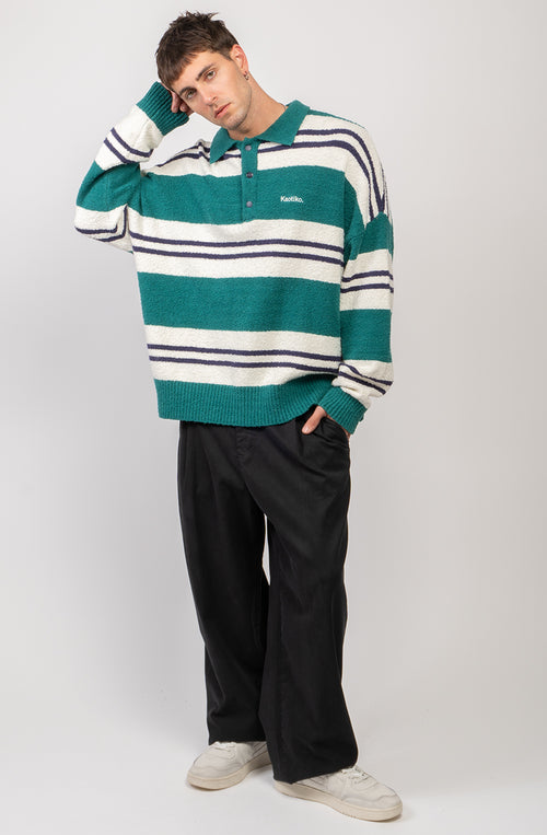 Jersey Polo Stripes Green/Navy