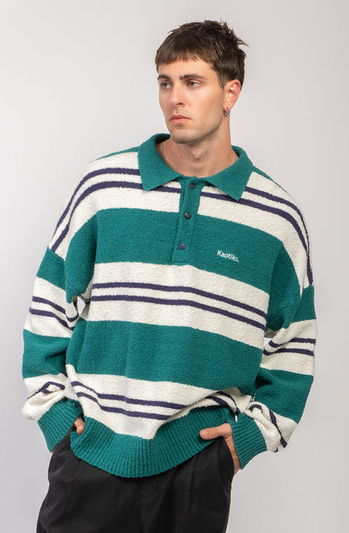 Jersey Polo Stripes Green/Navy
