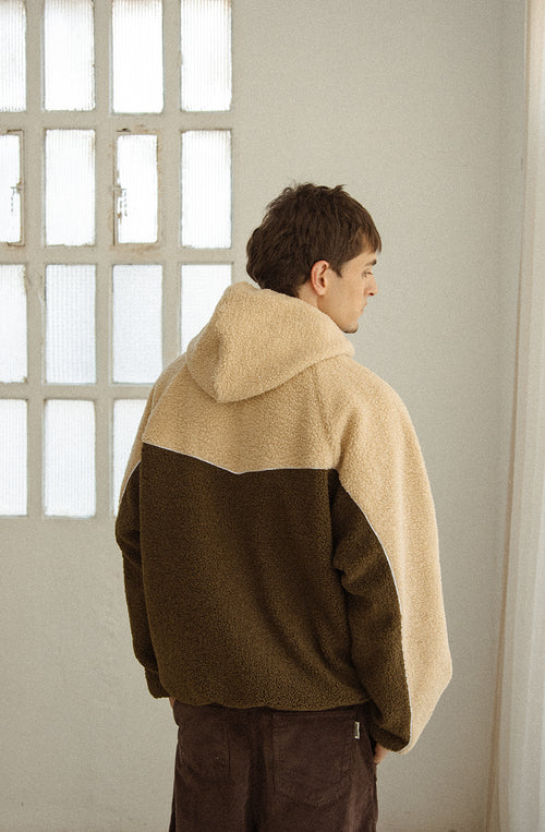 Chaqueta Fleece Combined Curly Ivory/Khaki