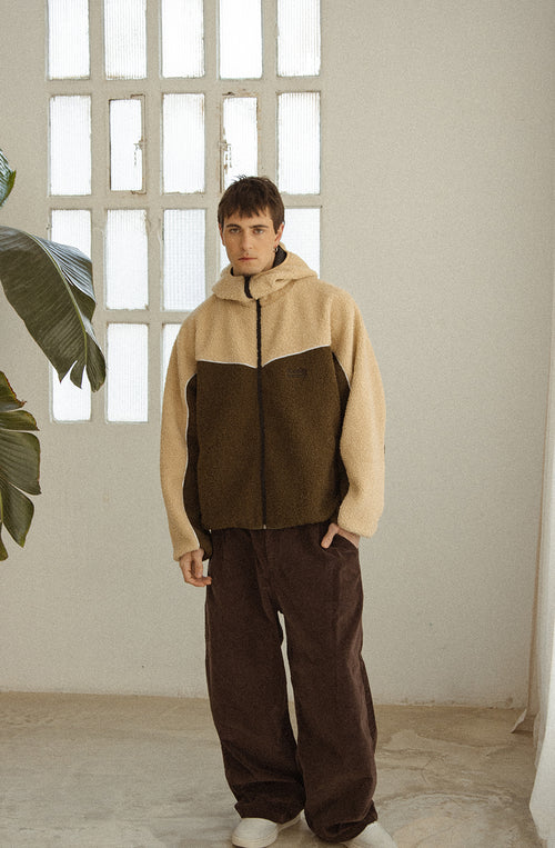 Chaqueta Fleece Combined Curly Ivory/Khaki