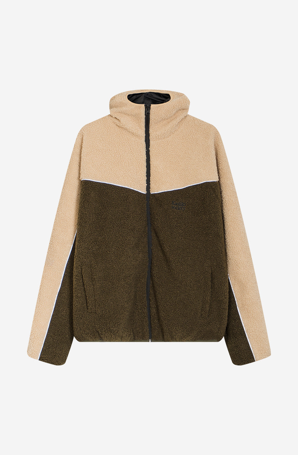Chaqueta Fleece Combined Curly Ivory/Khaki