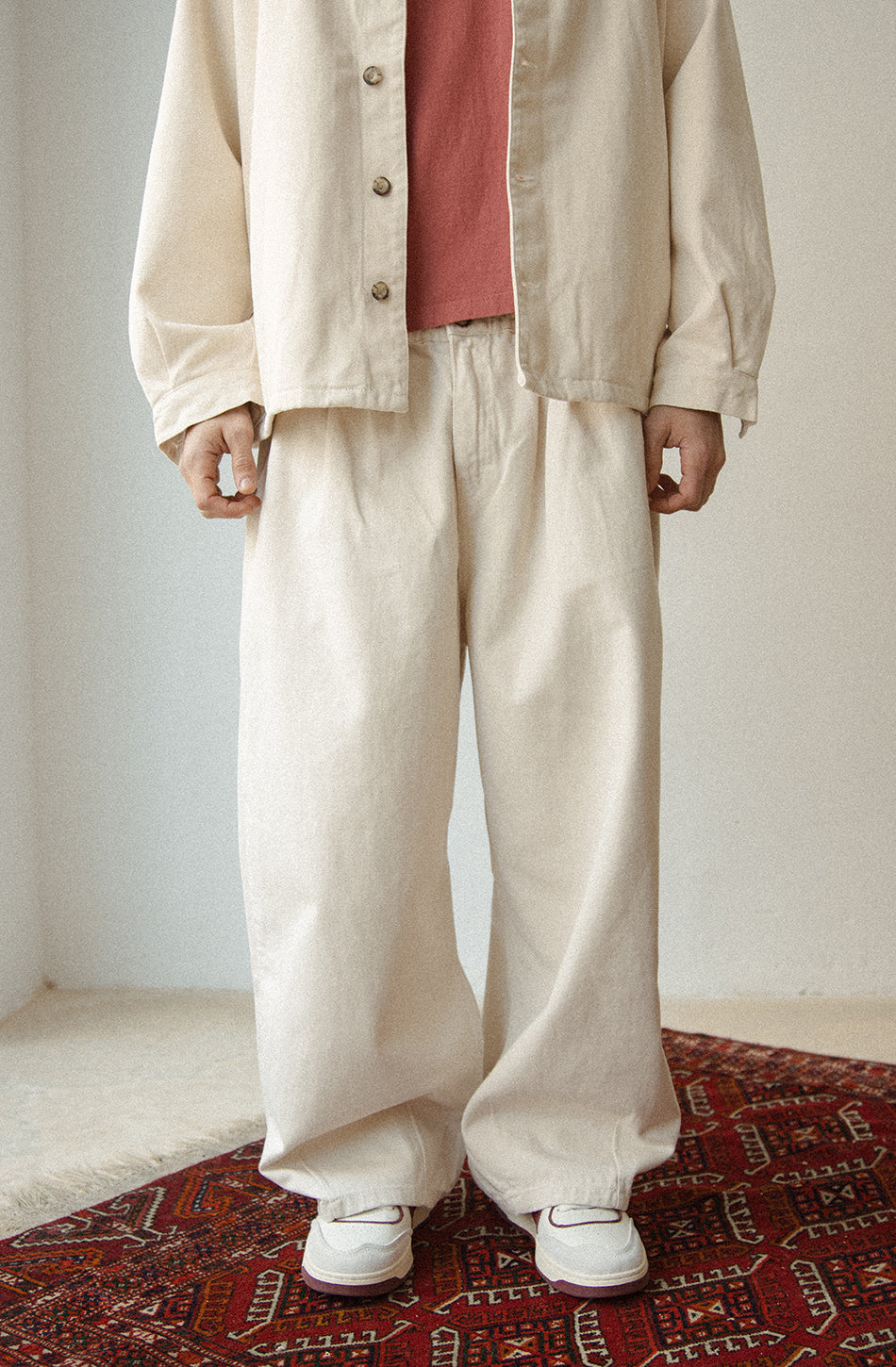 Wide Leg Embroidery Camelia Ivory Pants