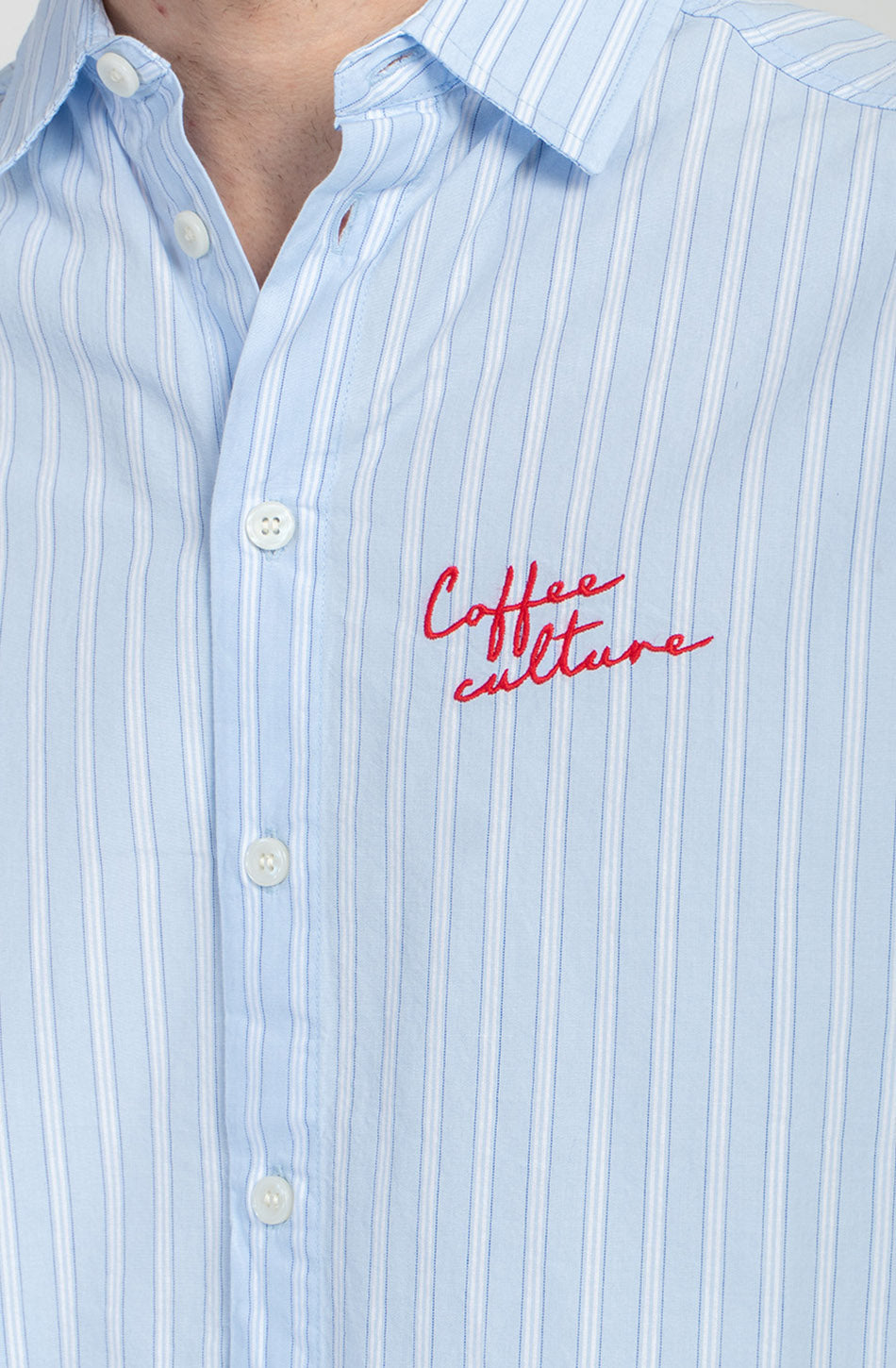 Coffee Culture Blue/White Stripes Shirt