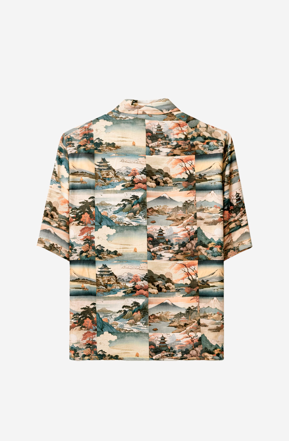 Parte trasera de camisa estampada japonesa con ilustraciones del Monte Fuji Kaotiko BCN