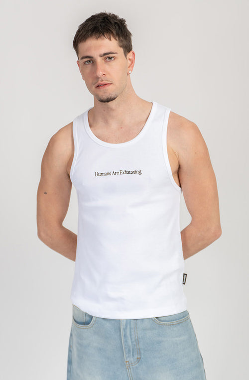 Camiseta Tank Top Humans Are Exhausting White