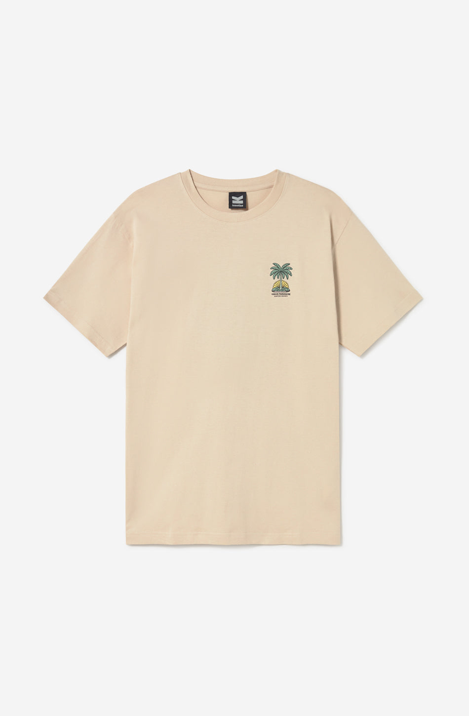 Camiseta Virgin Paradise Stone Kaotiko BCN en color piedra con gráfico frontal estilo tropical vintage y fit relaxed.
