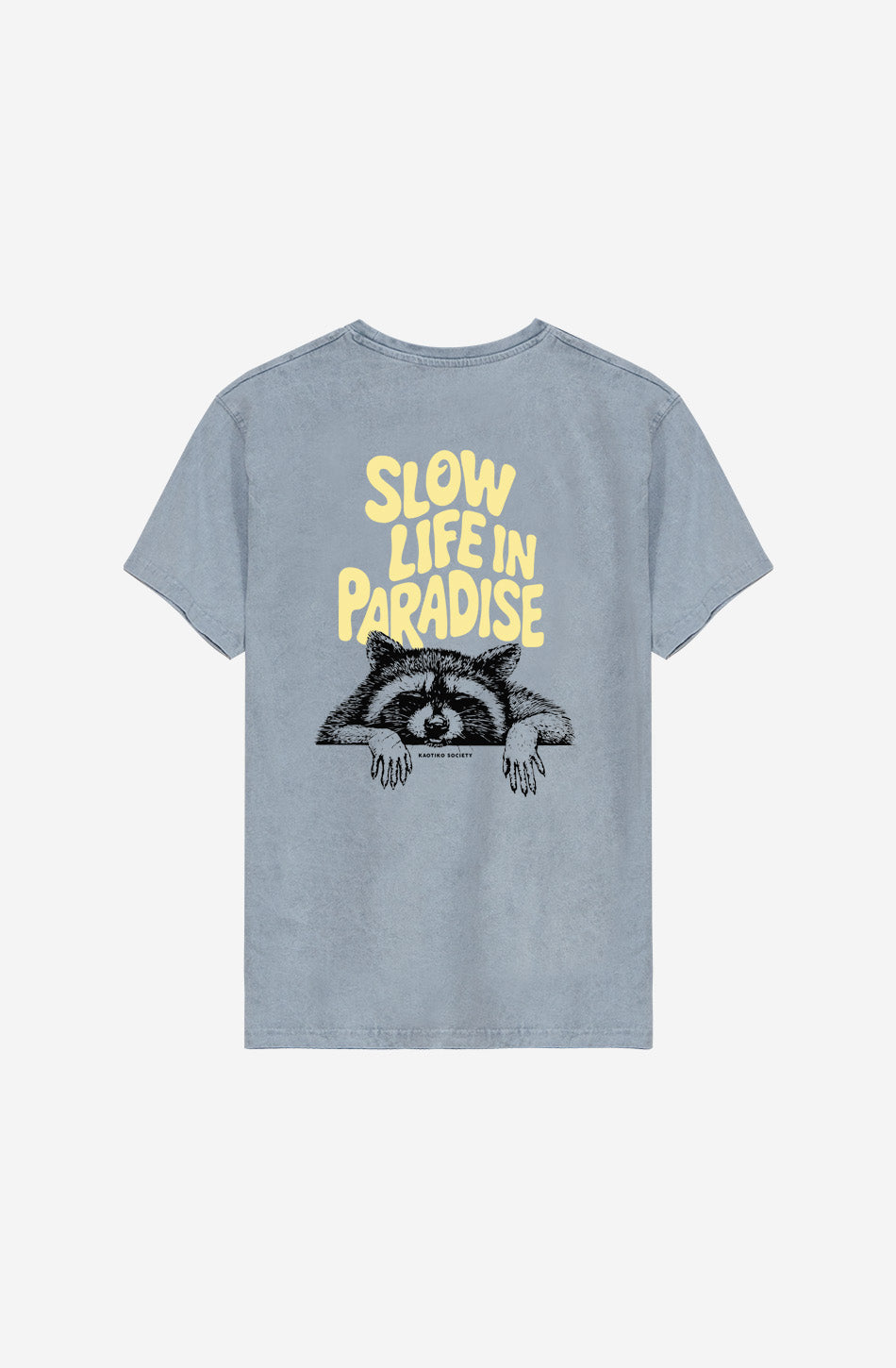 Camiseta Washed Slow Life in Paradise Steel unisex con gráfico tropical Kaotiko BCN