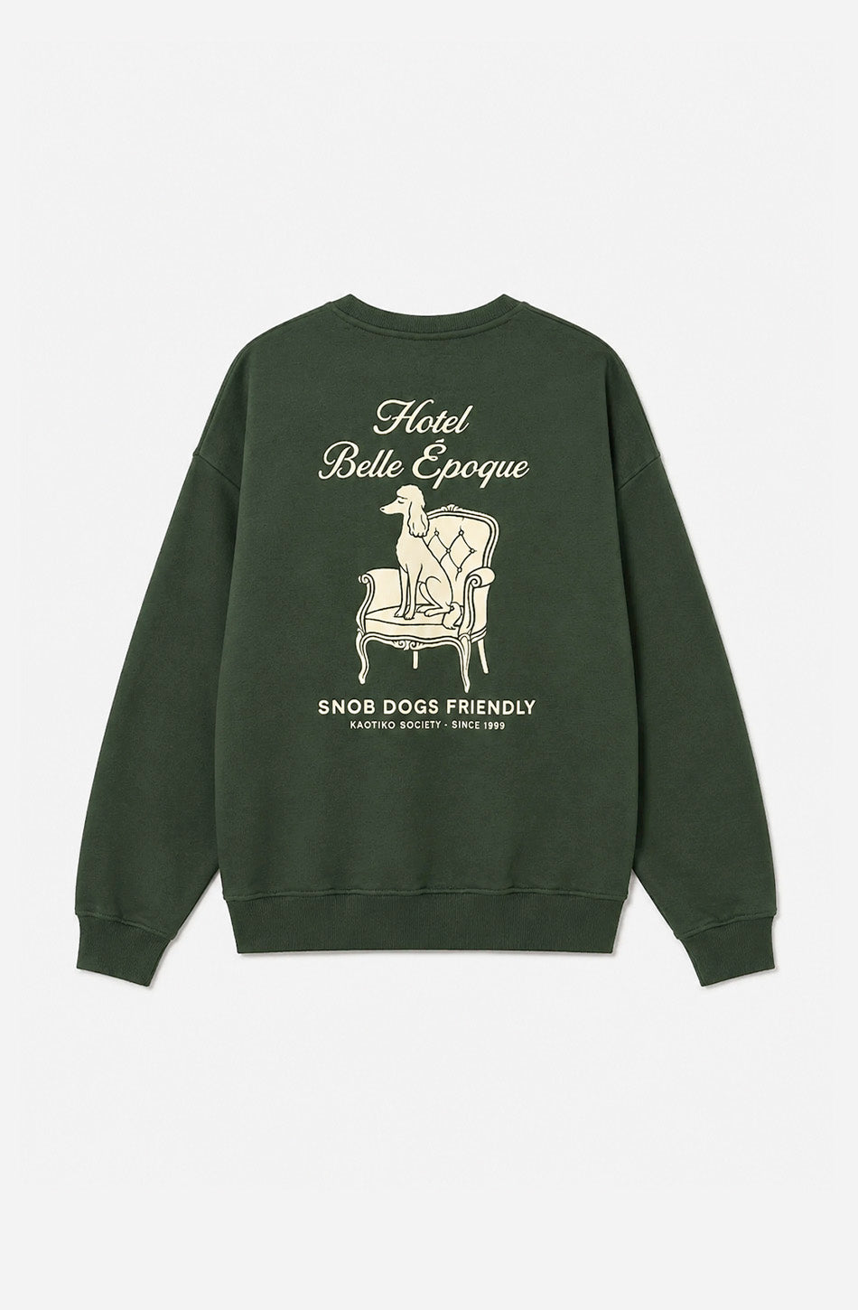 Sudadera relaxed de mujer verde con cuello redondo y gráfico Snob Dogs.

