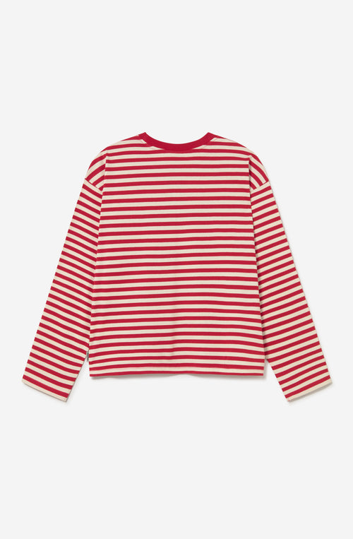 Camiseta Stripes Apres Ski Ivory Burgundy unisex de rayas rojas e ivory con bordado frontal