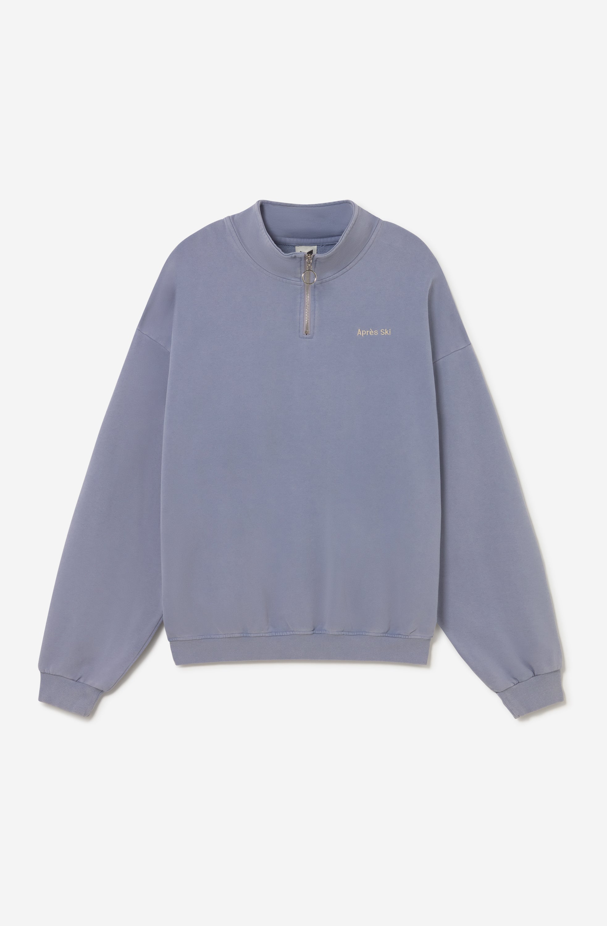 Sudadera Zipper Washed Ski Steel unisex azul acero lavado con cuello alto y media cremallera