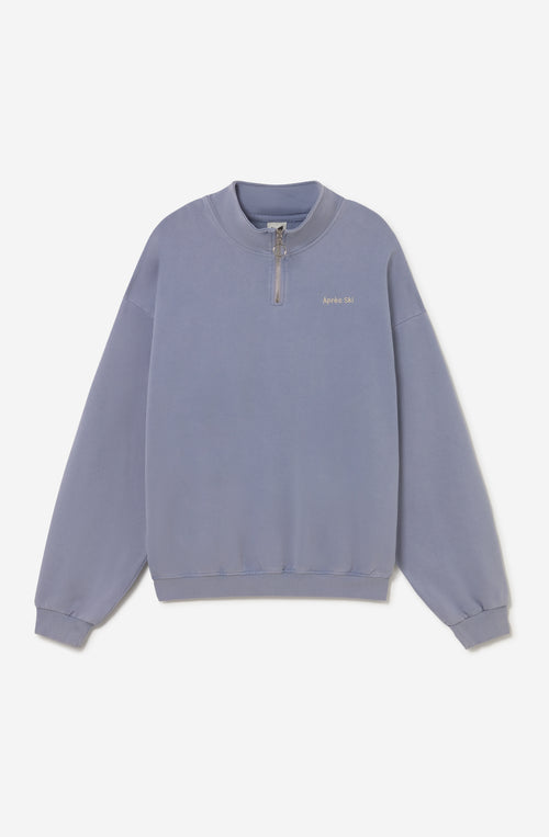 Sudadera Zipper Washed Ski Steel unisex azul acero lavado con cuello alto y media cremallera