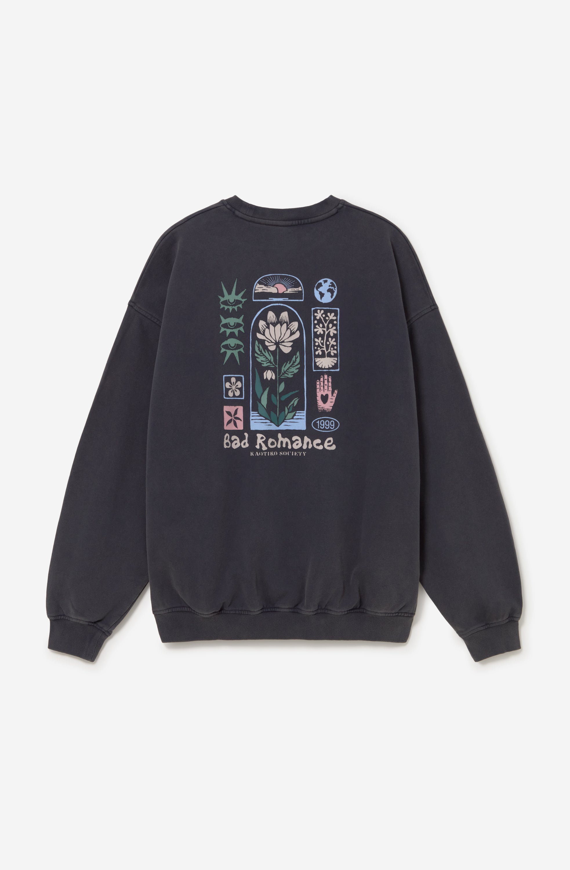 Sudadera oversize unisex color dark con ilustración Geometric Flower en la espalda.