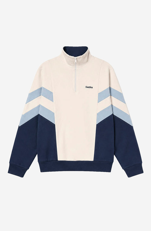 Sudadera Zip Clark unisex color Ivory y Sky Blue con media cremallera