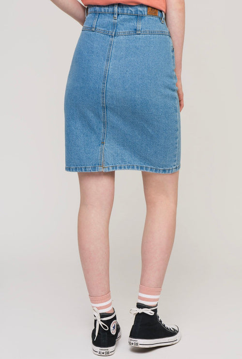 "midi" denim skirt