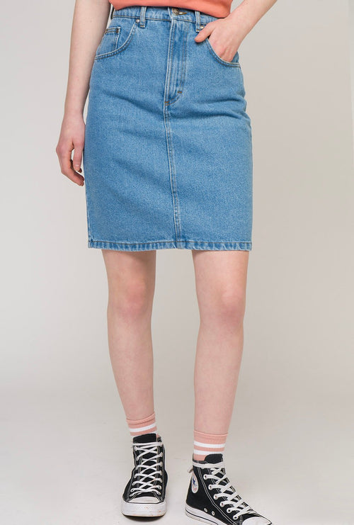 "midi" denim skirt