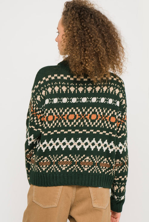 Jacquard Strick- Sweater in Grün