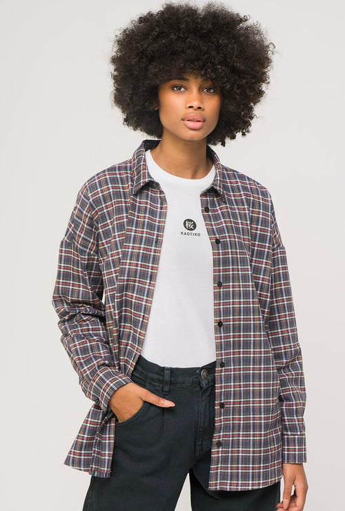 Camisa Cuadros Oversize Gris