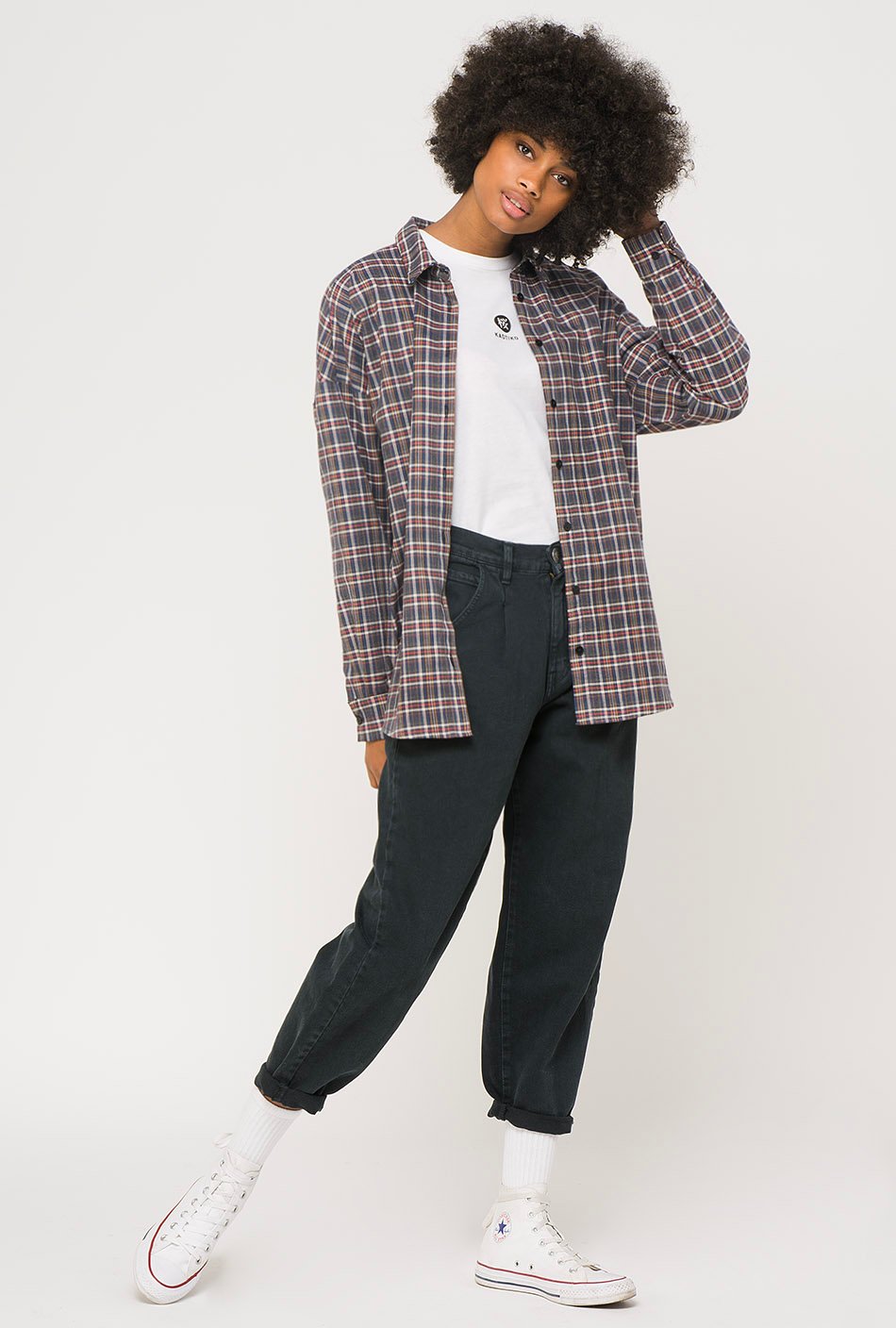 Camisa Cuadros Oversize Gris