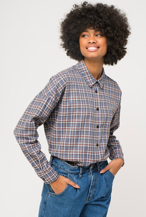 Camisa Cuadros Oversize Indigo