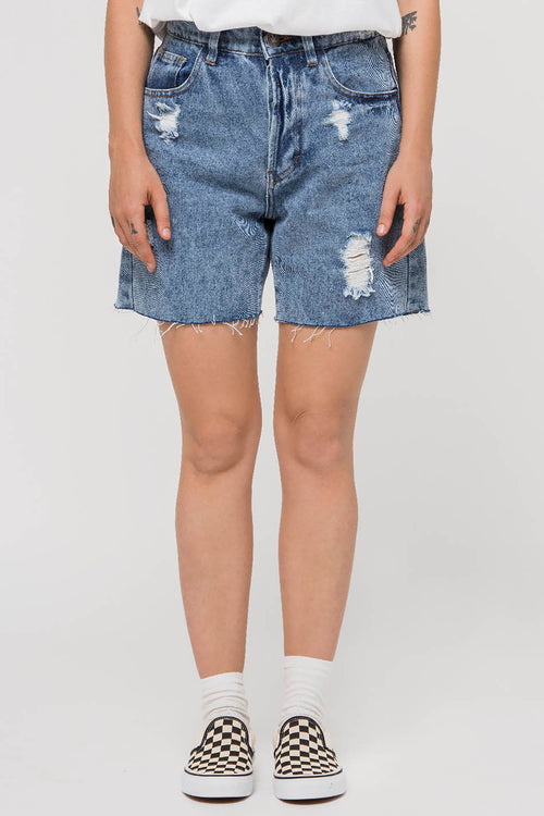 Short mi-long en jean vintage