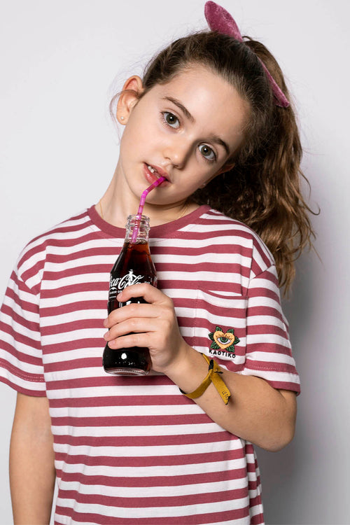 Burgundy Heart Striped T-shirt