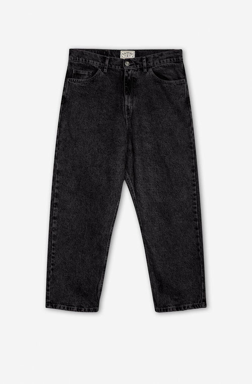 Regular Cropped Black Denim Trousers