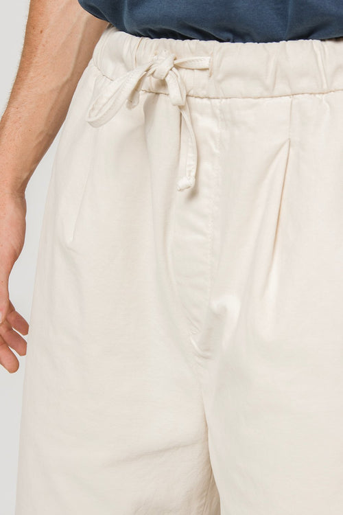 Ivory Relaxed Canvas Pleated Bermuda Shorts