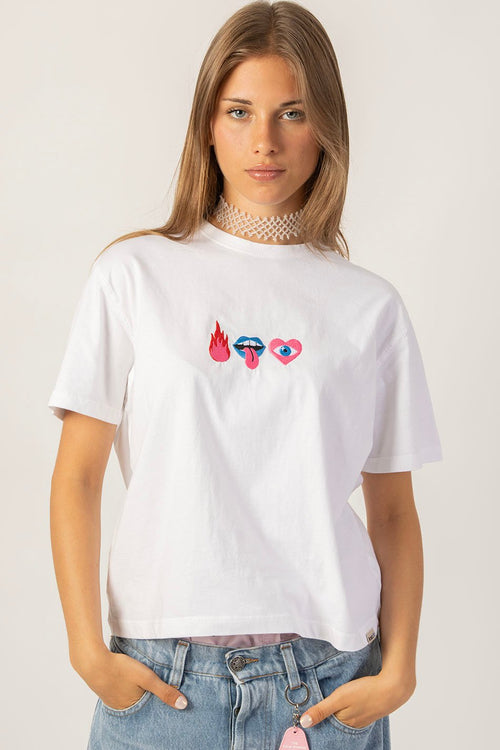 Washed Mouth White T-Shirt