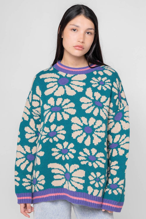 Jersey Flowers Green/ Blue