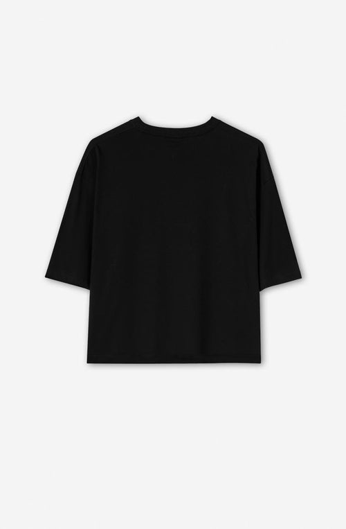 Black Abstract Face Cropped T-Shirt