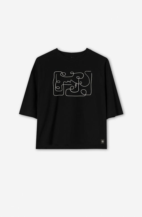 Tee-shirt Abstract Face Cropped Black