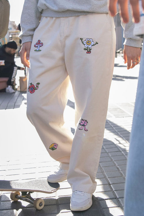 Ivory Embroidered Fantasy Belted Skate Trousers